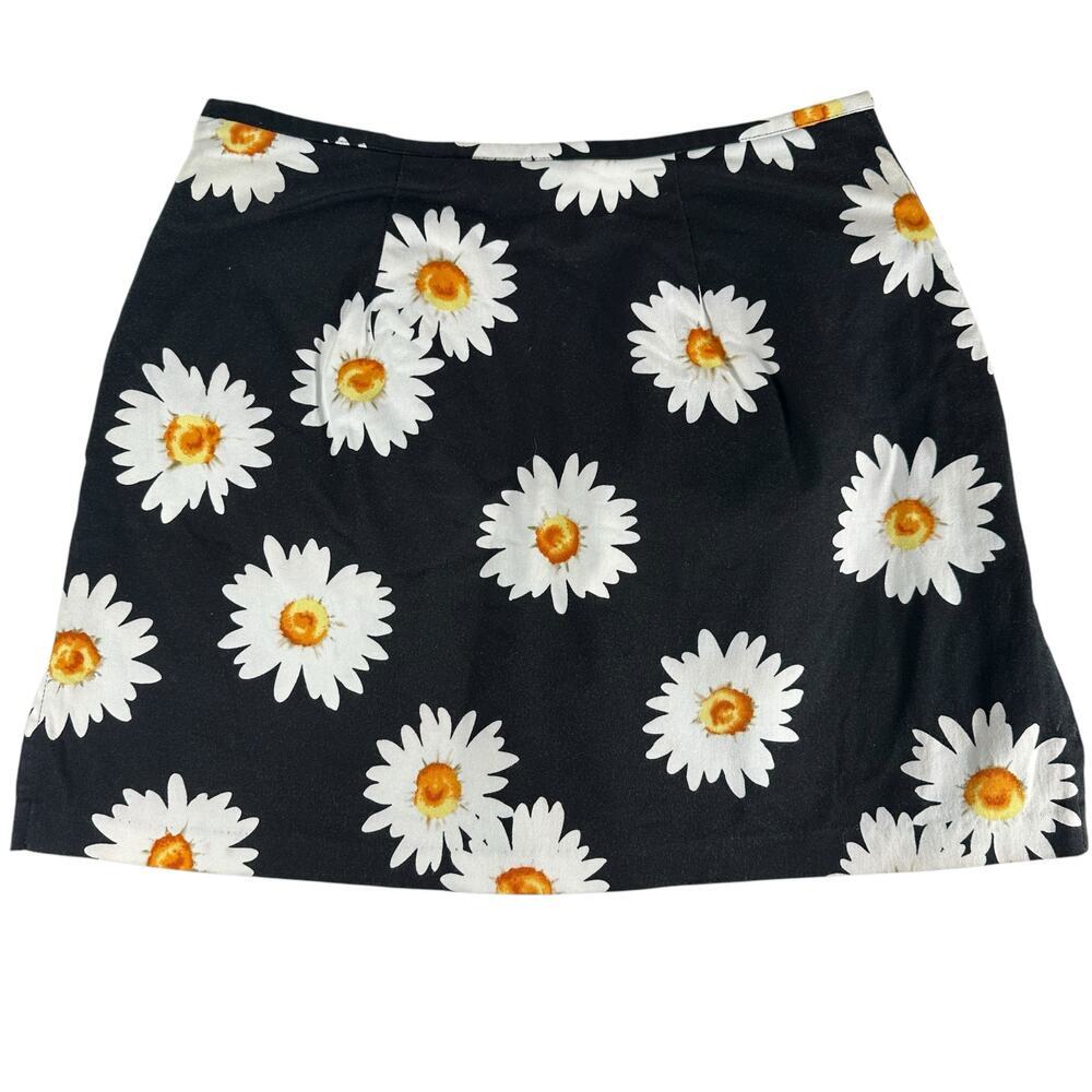 BRIGGS New York Daisy Print Black Canvas Skort Skirt 90s VTG Cotton Blend Sz‎ 12